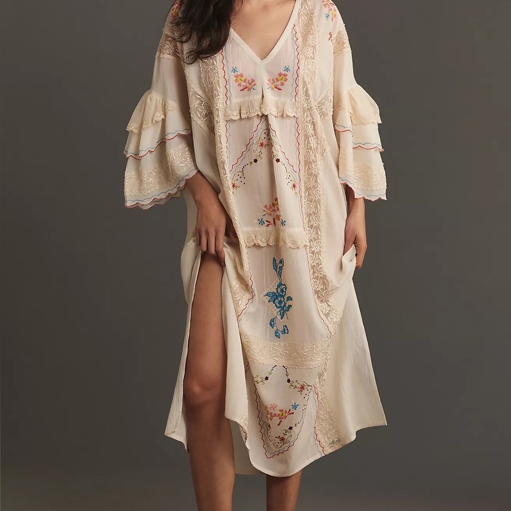 Anthropologie Cream Embroidered Dress - Picture 3 of 3